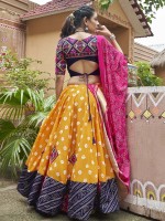 Yellow Maslin Cotton Readymade Navratri Lehenga Choli